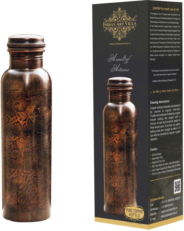 IndianArtVilla Anrtique Design Copper Bottle,Storage Water, Gift Item 1000 ml Bottle  (Pack of 1, Brown, Copper)