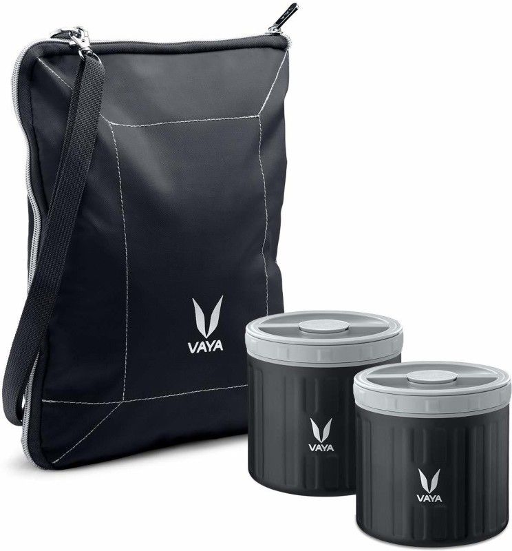 Vaya Preserve 600 ml Black - Vacuum Insulated Stainless Steel Meal Container with BagMat, Junior Lunch Box, 2 x 300 ml, 2 Containers Lunch Box  (600 ml, Thermoware)
