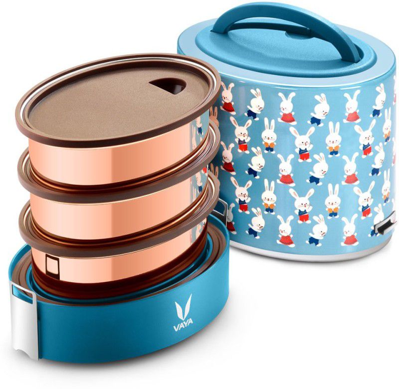 Vaya Tyffyn 1000 ml Bunnies Copper-Finished Stainless Steel Tiffin Box without BagMat (One 400 ml + Two 300 ml Containers) - 3 Containers Lunch Box  (1000 ml, Thermoware)