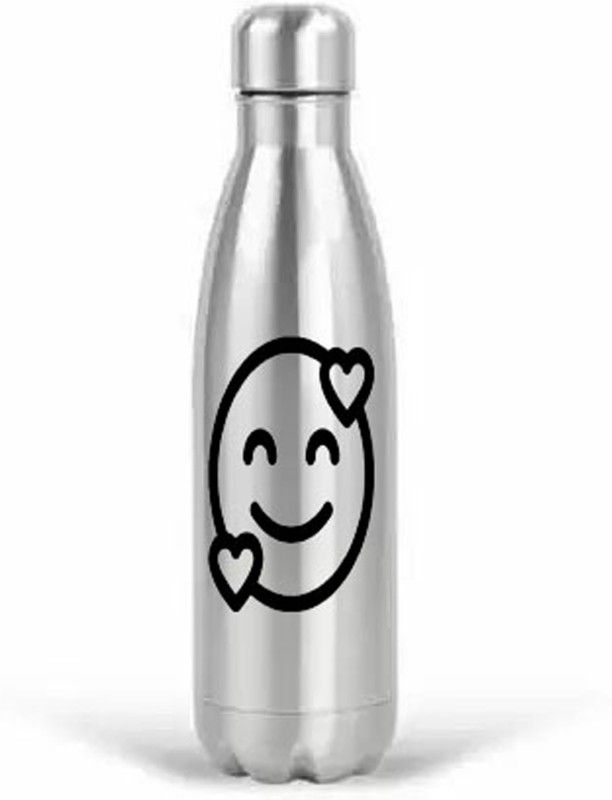 Dreamgift smiley water bottle printed hot and cold 500 ml Bottle  (Pack of 1, Steel/Chrome, Steel)