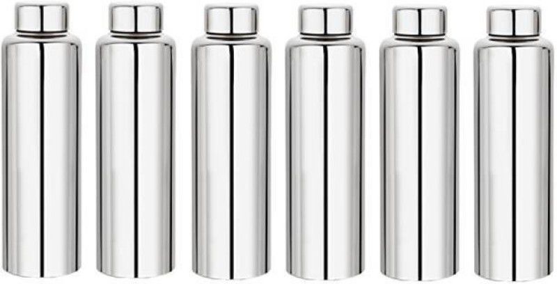 Aquasleri 1000 ml Steel Water Bottle for Fridge, School, office, Gym, travelling (pack of 6) 1000 ml Bottle  (Pack of 6, Silver, Steel)