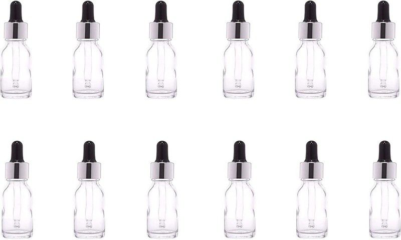 JARBAZAAR 15 ML CLEAR TRANSPARENT GLASS DROPPER BOTTLE for Essential Oils 12 Pcs 15 ml Bottle  (Pack of 12, Clear, Glass)