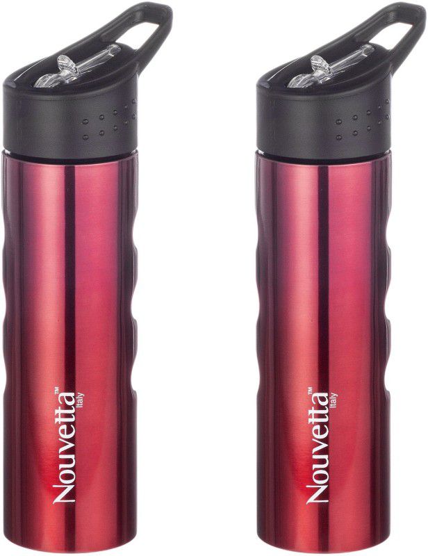 Nouvetta Florence Red 750 mL Stainless Steel Water Bottle set of 2 750 ml Bottle  (Pack of 2, Red, Steel)