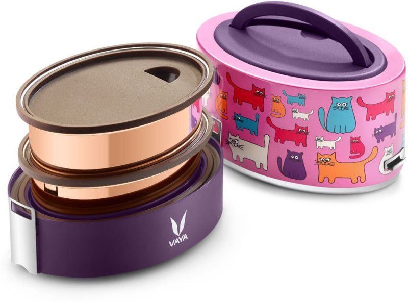 Vaya Tyffyn 600 ml Cats Copper-Finished Stainless Steel Tiffin Box without BagMat (Two 300 ml Containers) - 2 Containers Lunch Box  (600 ml, Thermoware)