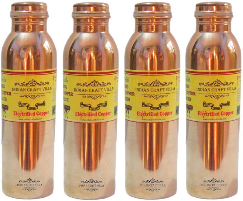 Indian Craft Villa Handmade High Quality Pure Copper Leak Proof Joient free Set of 4 Water Bottle Volume 4000 ML Each for Storage Drinking Water Hotel Home Kitchen Garden Ware 4000 ml Bottle  (Pack of 4, Brown, Copper)