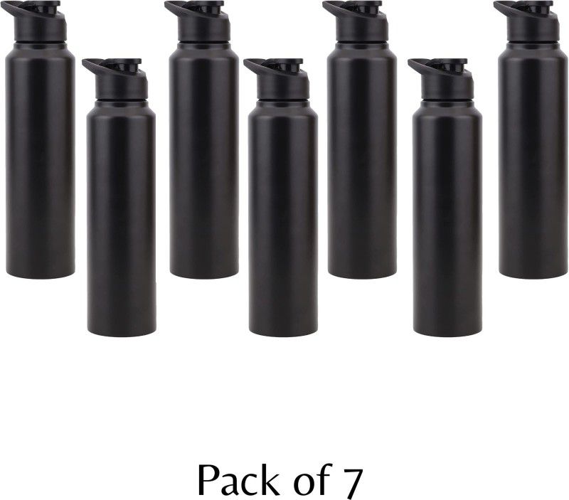 fastgear Pack of 7 Water Bottle with Sipper cap for Home/Office/Gym/SchoolKids(Black) 1000 ml Bottle  (Pack of 7, Black, Steel)