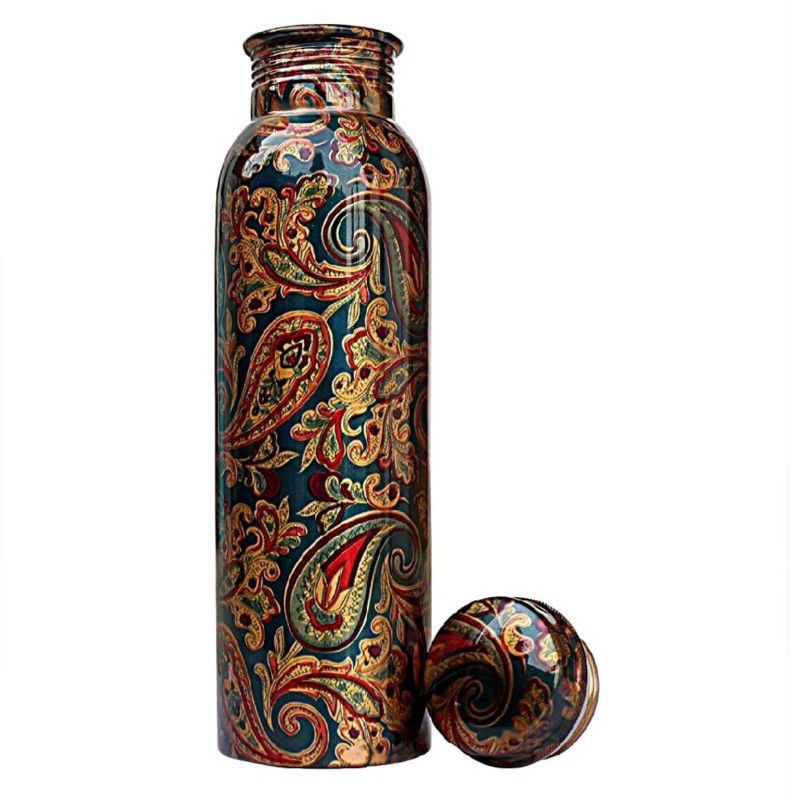 SA HANDICRAFT 100% Pure Copper Beautiful Design Print For Yoga,Gym,Home and hospital 1000 ml Bottle  (Pack of 1, Multicolor, Copper)