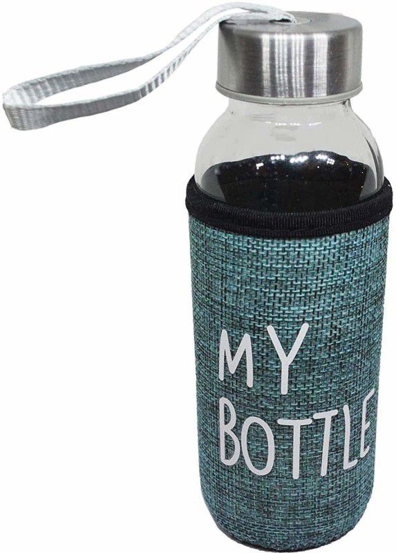 KEYA ENTERPRISE Glass Water Bottle with Pouch glass bottle cover Kids for Girls and Boys 400 ml Bottle  (Pack of 1, Multicolor, Glass)