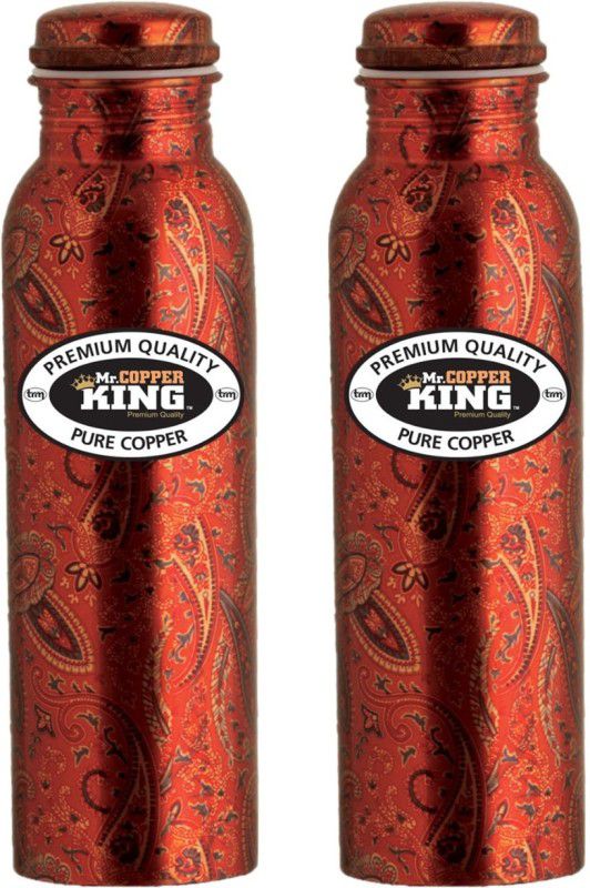 Mr.COPPER KING Royal Printed Copper Bottle 950ml 2 pcs 950 ml Bottle  (Pack of 2, Maroon, Copper)