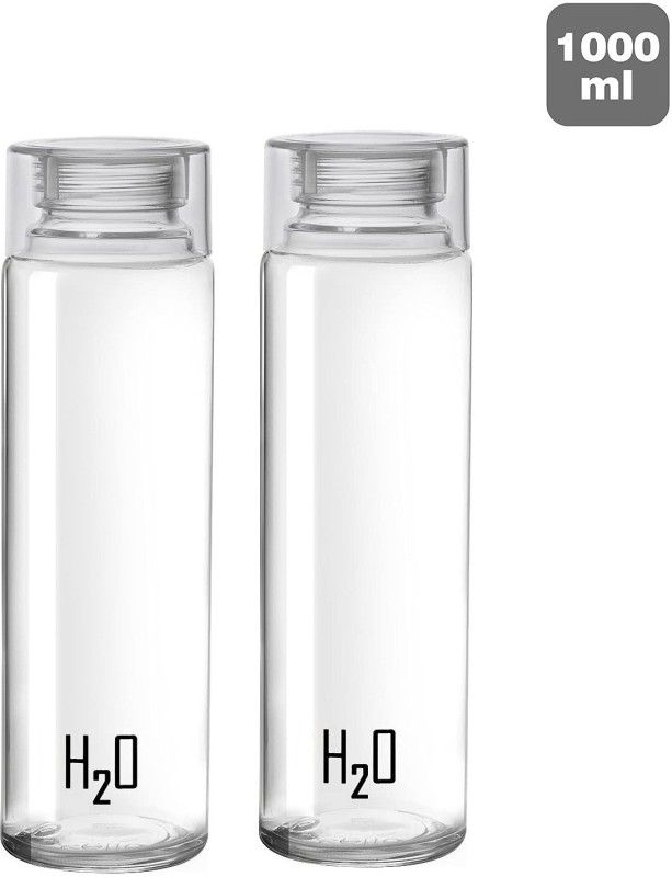 Randal H2O Sodalime Glass Fridge Water Bottle with Plastic Cap ( Set Of 2 - White ) 1000 ml Bottle  (Pack of 2, Clear, PET)
