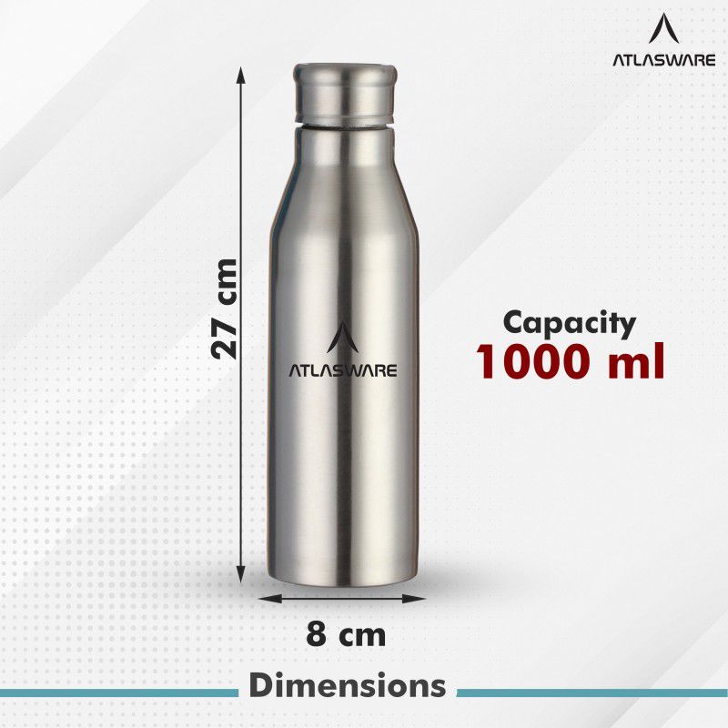 Atlasware Stainless steel 1000 ML Water Bottle 1000 ml Bottle  (Pack of 1, Steel/Chrome, Steel)