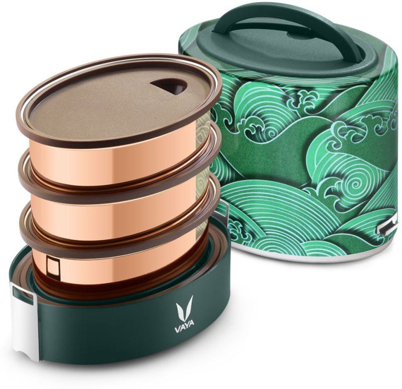 Vaya Tyffyn Kimono 1000 ml Copper-Finished Stainless Steel Tiffin Box without BagMat (One 400 ml + Two 300 ml Containers) - 3 Containers Lunch Box  (1000 ml, Thermoware)