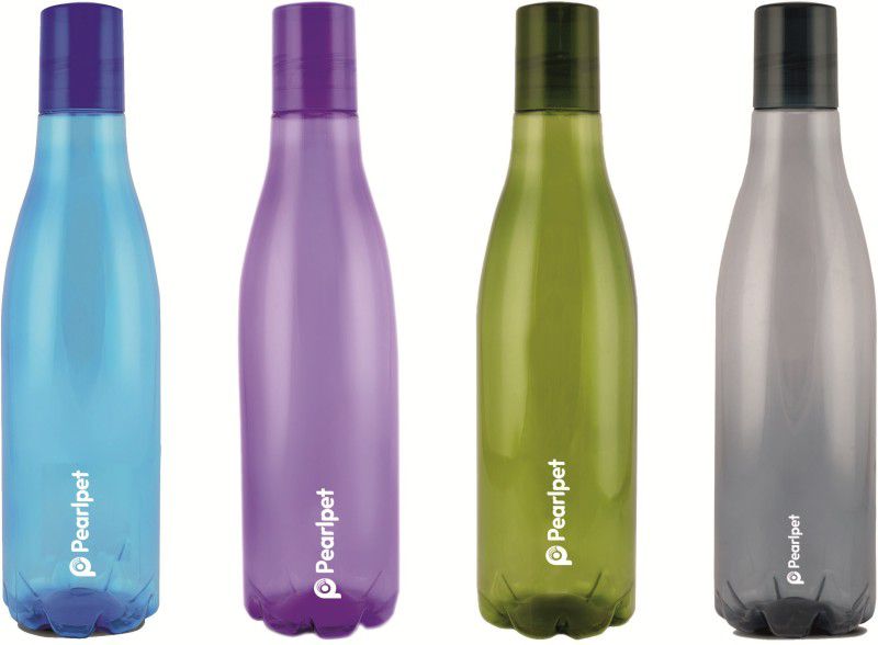 Pearlpet Throttle Plastic Water Bottle Set of 4 Pcs for Kitchen , Water Bottle for Fridge 1000 ml Bottle  (Pack of 4, Multicolor, PET)
