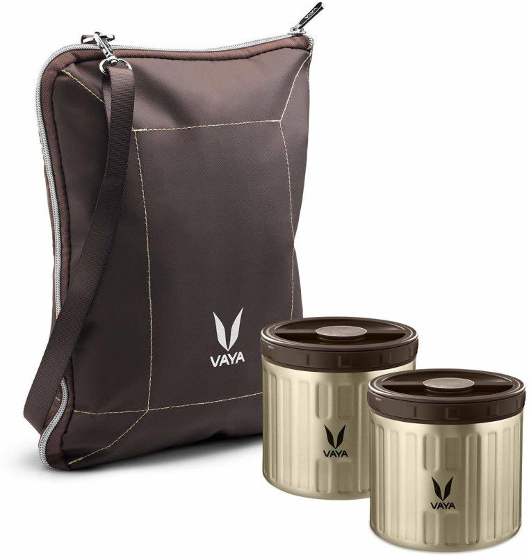 Vaya Preserve 600 ml Graphite - Vacuum Insulated Stainless Steel Meal Container with BagMat, Portable Lunch Box, 2 x 300 ml, 2 Containers Lunch Box  (600 ml, Thermoware)