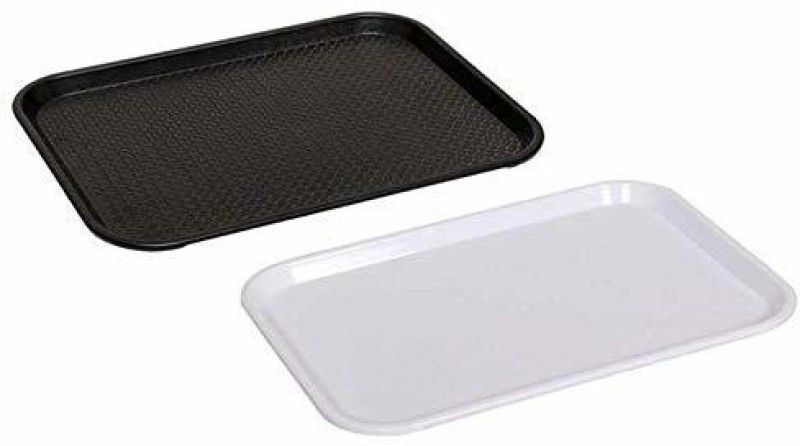 AWICKTIK Tray for Dining Table Serving Tray for Home and Kitchen Storage Tea Bed Tray 12 inch x 16 inch (Pack of 2 Trays)1 BLACK Tray and 1 White Tray Tray  (2 Tray)