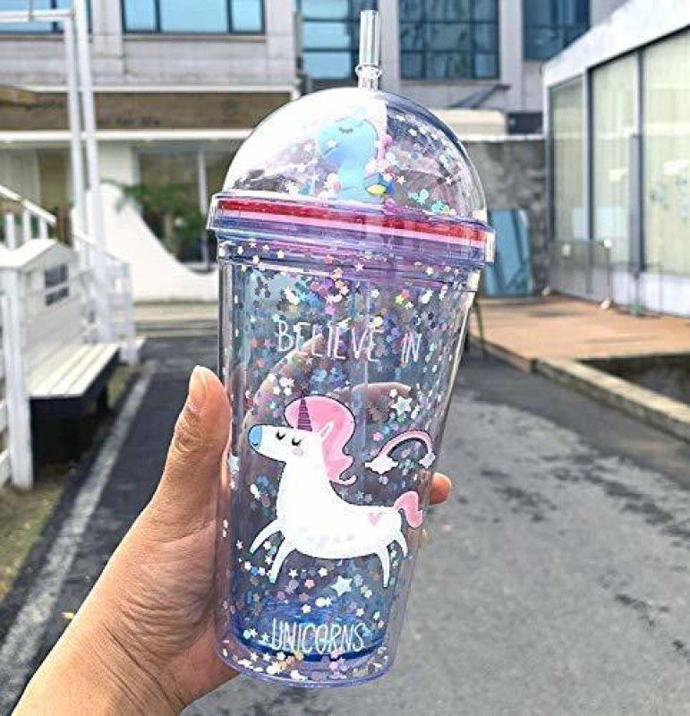 Esmi Unicorn Plastic Sipper Tumbler With Straw 600ml | Useful for School | Pack of 1 600 ml Flask  (Pack of 1, Multicolor, Plastic)