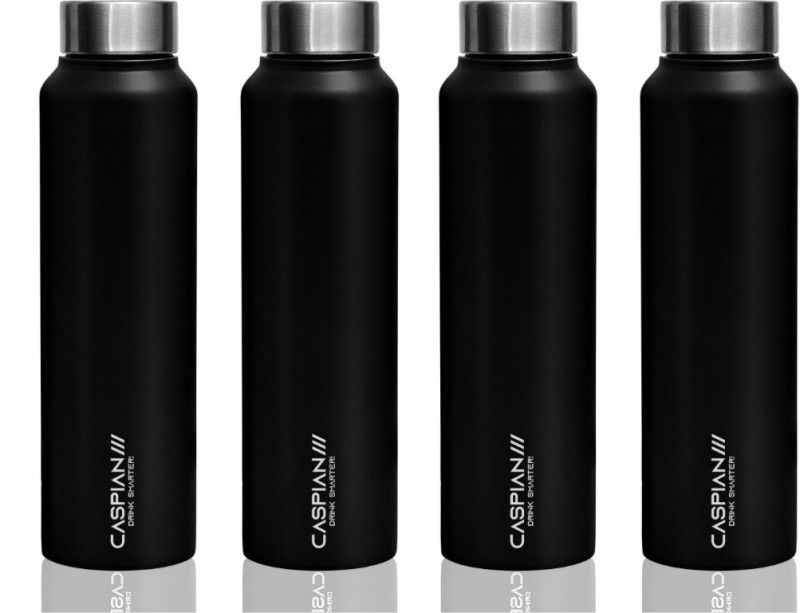 CASPIAN /// CASPIAN Astra Stainless Steel Fridge Water Bottle, 1000 ML, Set of 4, Black 1000 ml Bottle  (Pack of 4, Black, Steel)
