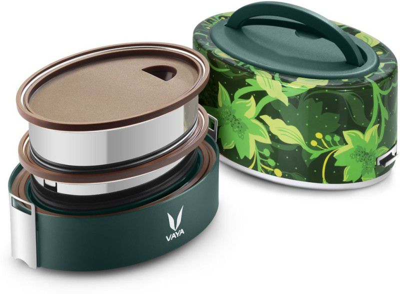 Vaya Tyffyn Lyte 600 ml Floral Polished Stainless Steel Tiffin Box without BagMat (Two 300 ml Containers) - 2 Containers Lunch Box  (600 ml, Thermoware)