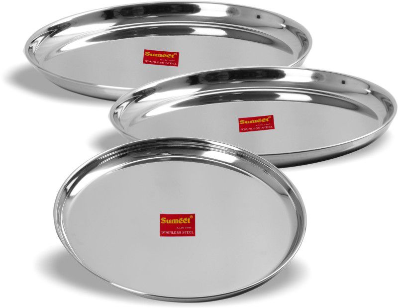 Sumeet Stainless Steel Heavy Gauge Dinner Plates with Mirror Finish 27.5cm Dia - Set of 3pc Dinner Plate  (Pack of 3)