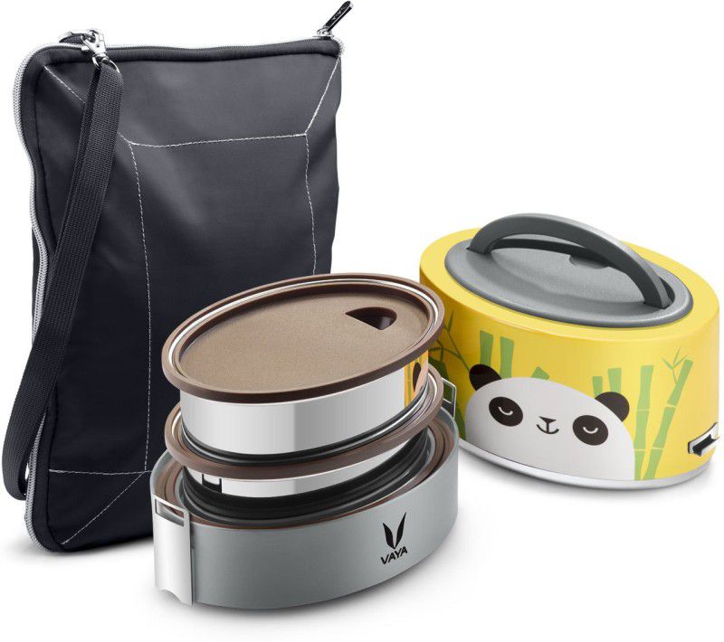 Vaya Tyffyn Lyte 600 ml Panda Polished Stainless Steel Tiffin Box with BagMat (Two 300 ml Containers) - 2 Containers Lunch Box  (600 ml, Thermoware)