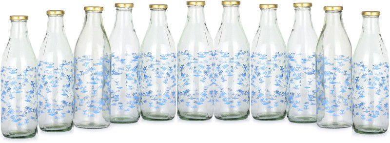 1st Time Blue Tree Glass Water/Milk Bottle, Metal Metal Cap, 1000ML, Pack Of 11 1000 ml Bottle  (Pack of 11, Clear, Purple, Glass)
