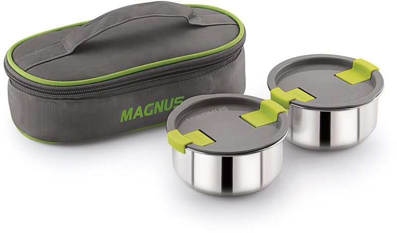 Magnus Olive-2 Steam Lock Airtight Stainless Steel Container Lunch Pack with Soft Pouch 2 Containers Lunch Box  (250 ml)