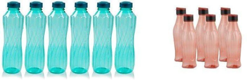R.sons Plastic Zing Square with Flip Top Cap, Pack of 12 Water Bottle 1000 ml Bottle  (Pack of 12, Brown, Blue, Plastic)