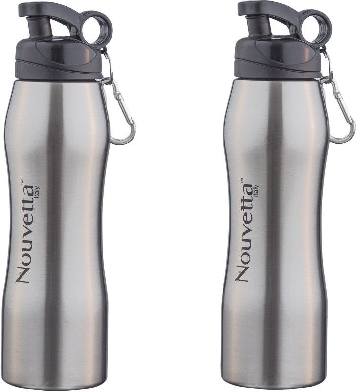 Nouvetta Handy Silver 750 mL Stainless Steel Water Bottle set of 2 750 ml Bottle  (Pack of 2, Silver, Steel)