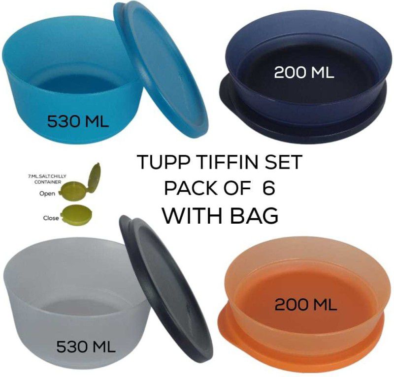 TUPPERWARE Tupp Tiffin Lunch Set, 4Container + 1Bag +1Salt pepper, (Pack of 6) 5 Containers Lunch Box  (1467 ml, Thermoware)