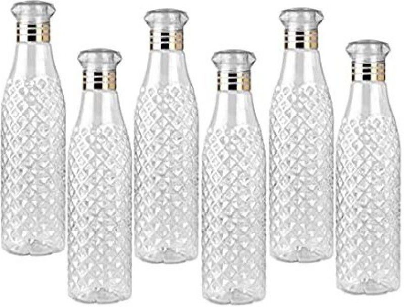 riyafitness Unbreakable Classy Diamond Cap Crystal Water Bottles 1000 ml (1L) Each. Set Of 6 1000 ml Bottle  (Pack of 6, Clear, Plastic)