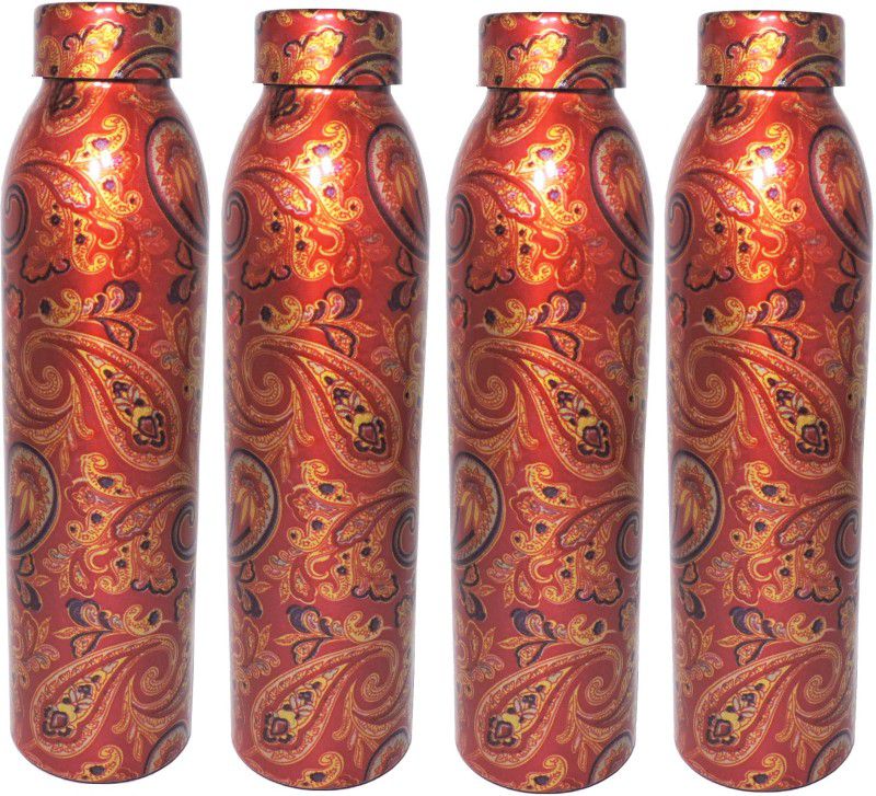 Tavixa Pure Copper Multi color Water Bottle 1 L |pack of 4| 1000 Bottle  (Pack of 4, Multicolor, Copper)