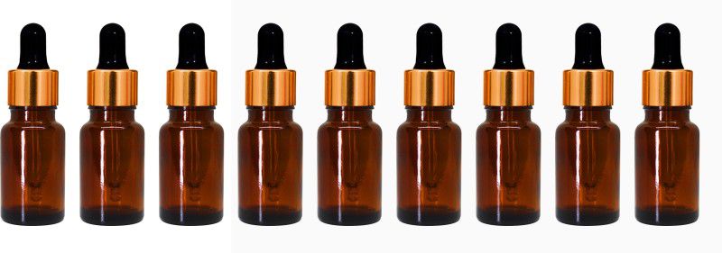 nsb herbals Amber Glass Bottle + Gold Cap + Black Teat for Perfumes, Oils, Multipurpose Use 10 ml Bottle  (Pack of 9, Brown, Glass)