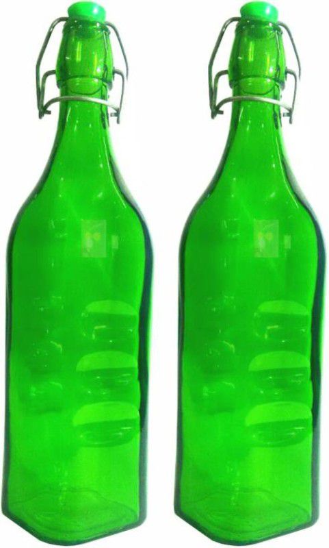 GLAMOROUS a new decorative transparent and colorful glass bottles 1000 ml Bottle  (Pack of 2, Green, Glass)
