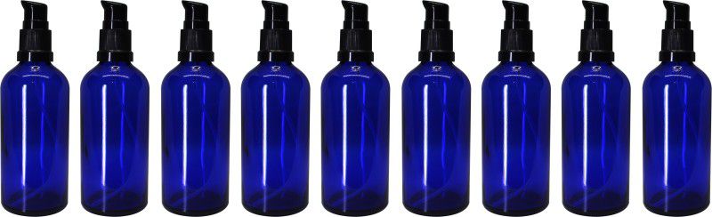 nsb herbals Blue Glass Bottle + Lotion Pump for Essential Oils, DIY Perfumes, Multipurpose Use 100 ml Bottle  (Pack of 9, Blue, Glass)