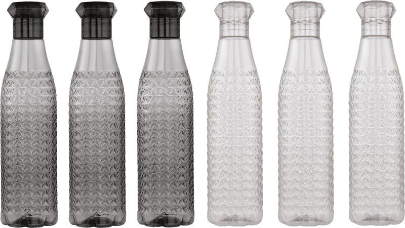 Randal Premium Quality Fridge Water Bottle Set Of 6 ( 3Black + 3White ) 1000 ml Bottle  (Pack of 6, Clear, PET)