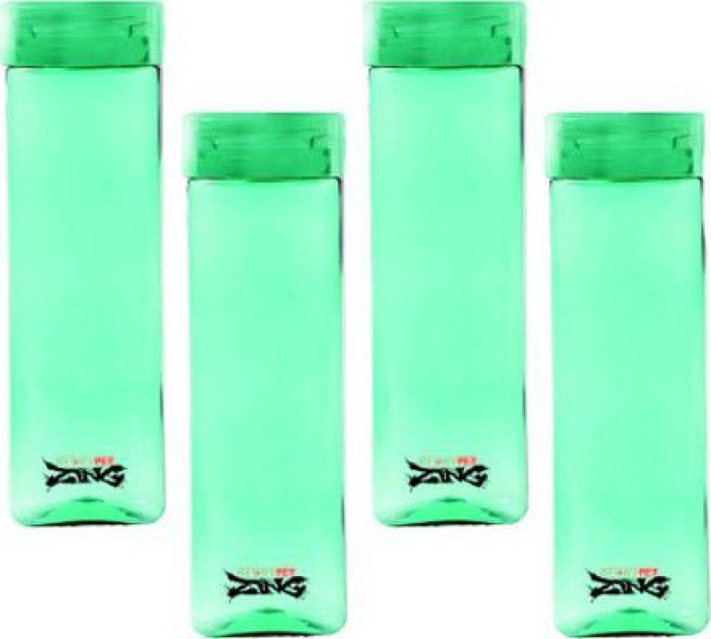 R.sons Plastic Zing Square with Flip Top Cap, 1000 ML, Pack of 6 Water Bottle 1000 ml Bottle  (Pack of 4, Green, Plastic)