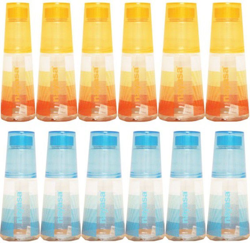 NAYASA glass bottle 1000 ml Bottle  (Pack of 12, Blue, Orange, Plastic)