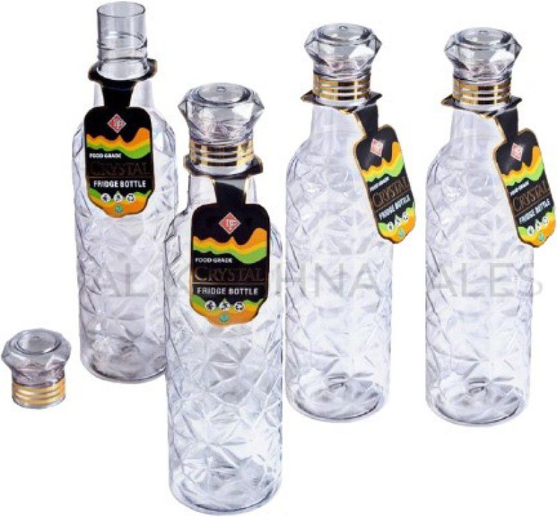 RAAGEE SKI Crystal Plastic Bottle, Set of 4, Transparent, Crystal 1000 ml Bottle  (Pack of 4, Clear, Plastic)