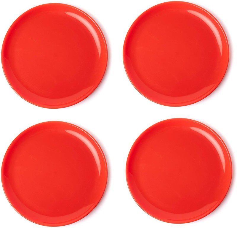 AWICKTIK Deep Dish BPA Free Red Round Full Plates for Home Kitchen (27 cm) Dinner Plate  (Pack of 4, Microwave Safe)