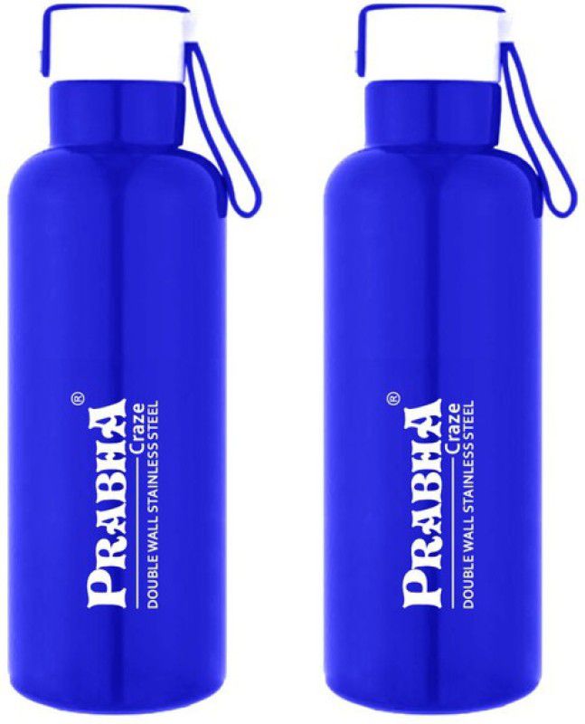 PRABHA Craze Blue Double Wall Steel Water Bottle 2 Pcs Set 450ml for Home School & Kids 450 ml Bottle  (Pack of 2, Blue, Steel)