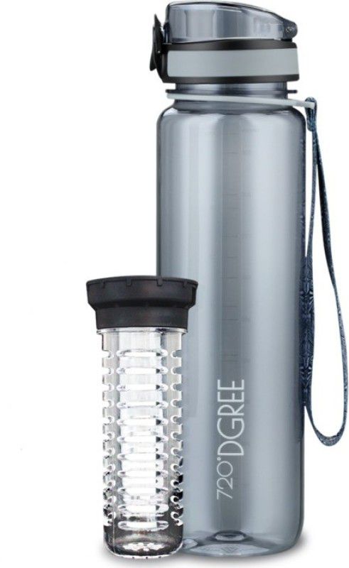720°DGREE Fruit Infuser Sports Water Bottle | Detox Sipper for Kids & Adults 1000 ml Bottle  (Pack of 1, Grey, Tritan)