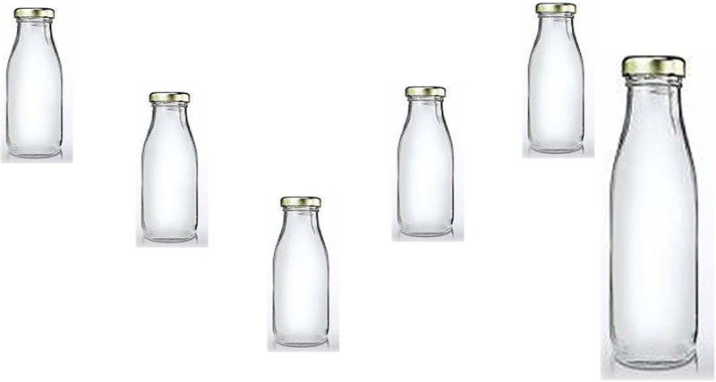 BILAL ANSARI clear hygiene glass water milk juice multipurpose bottle 5(300ML)+1(1000ml) 1000 ml Bottle  (Pack of 6, Clear, Glass)