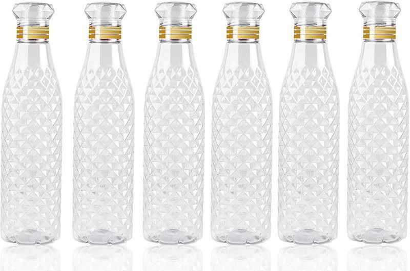 darkhood Set of 6, 1000 ml, Plastic Fridge Bottle Set Crystal Pattern 1000 ml Bottle 1000 ml Bottle  (Pack of 6, Clear, Plastic)