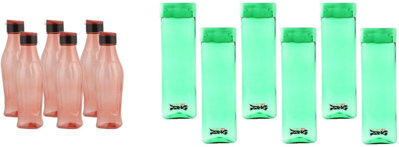 R.sons Plastic Zing Square with Flip Top Cap, 1000 ML, Pack of 12 Water Bottle 1000 ml Bottle  (Pack of 12, Green, Plastic)