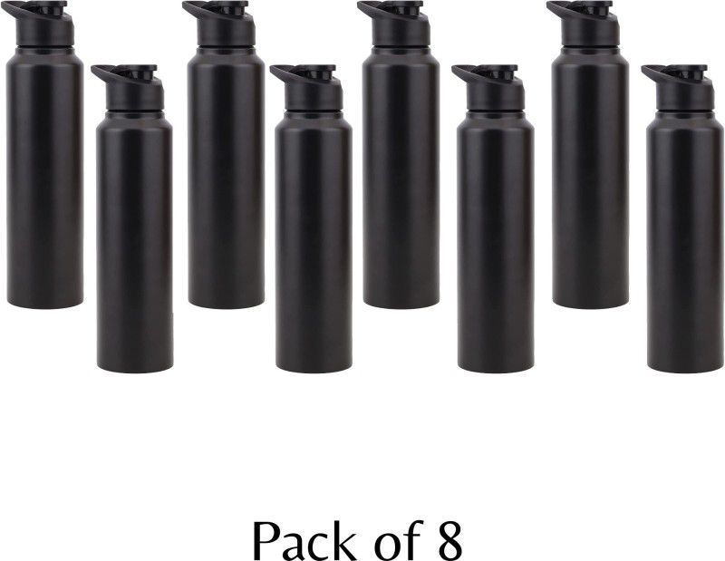 fastgear Stainless Steel Fridge Sipper Cap Water Bottle for Home/Office/Gym/SchoolKids 1000 ml Bottle  (Pack of 8, Black, Steel)