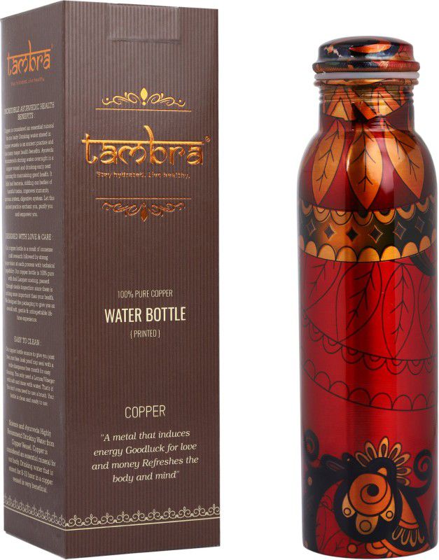Tambra PURE COPPER PRINTED BOTTLE - RED & BLUE 950 ml Bottle  (Pack of 1, Multicolor, Copper)
