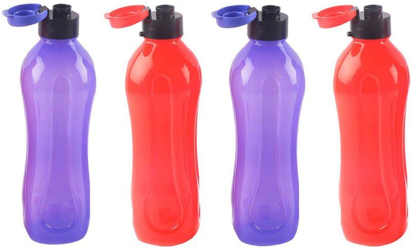 KUBER INDUSTRIES Plastic 4 Pieces Fridge Water Bottle Set with Flip Cap- 1000 ML (Blue & Pink) 1000 ml Bottle  (Pack of 4, Multicolor, Plastic)