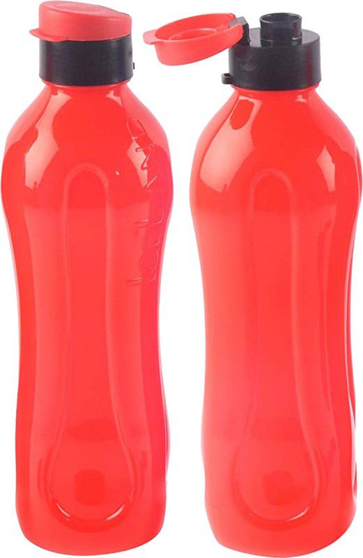 KUBER INDUSTRIES Plastic 2 Pieces Fridge Water Bottle Set with Flip Cap- 1000 ML (Red) 1000 ml Bottle  (Pack of 2, Red, Plastic)
