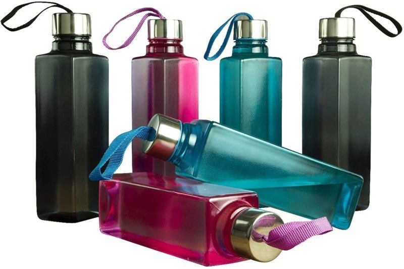 darkhood Unbreakable Square Shape Water Bottle Set | Refrigerator Bottle 1000 ml Bottle  (Pack of 6, Multicolor, PET)