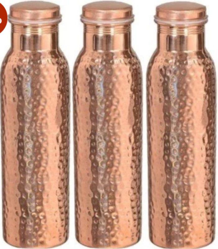IKON hammered coppper bottles 700 ml Bottle  (Pack of 3, Gold, Copper)